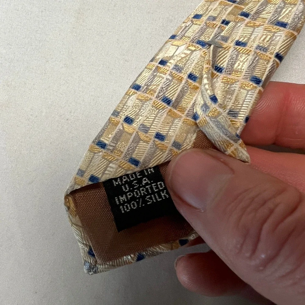 Barrington Necktie Woven Geometric Textured Gold Blue Gray Silk Tie Professional